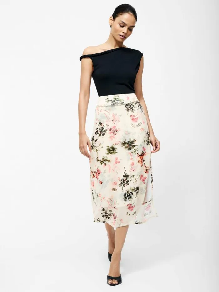 French Connection Candice Satin Georgette Overlay Midi Skirt Creamscarlet Red Multi Women Skirts French Connection Candice Satin Georgette Overlay Midi Skirt Creamscarlet Red Multi Women Skirts