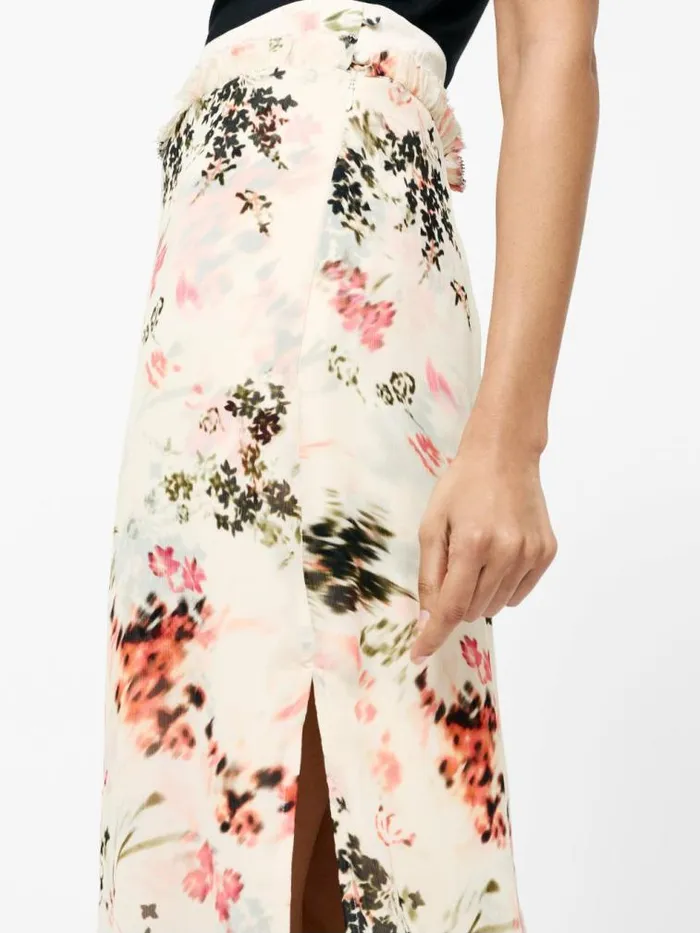 French Connection Candice Satin Georgette Overlay Midi Skirt Creamscarlet Red Multi Women Skirts
