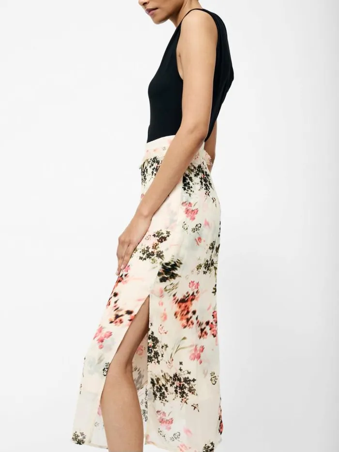 French Connection Candice Satin Georgette Overlay Midi Skirt Creamscarlet Red Multi Women Skirts