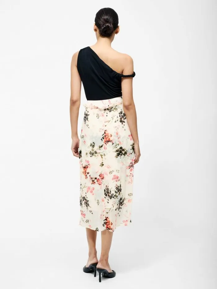 French Connection Candice Satin Georgette Overlay Midi Skirt Creamscarlet Red Multi Women Skirts