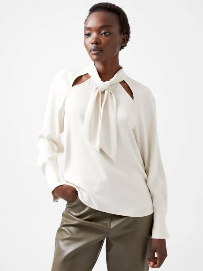 French Connection Carmen Recycled Crepe Tie Blouse Classic Cream Women Tops