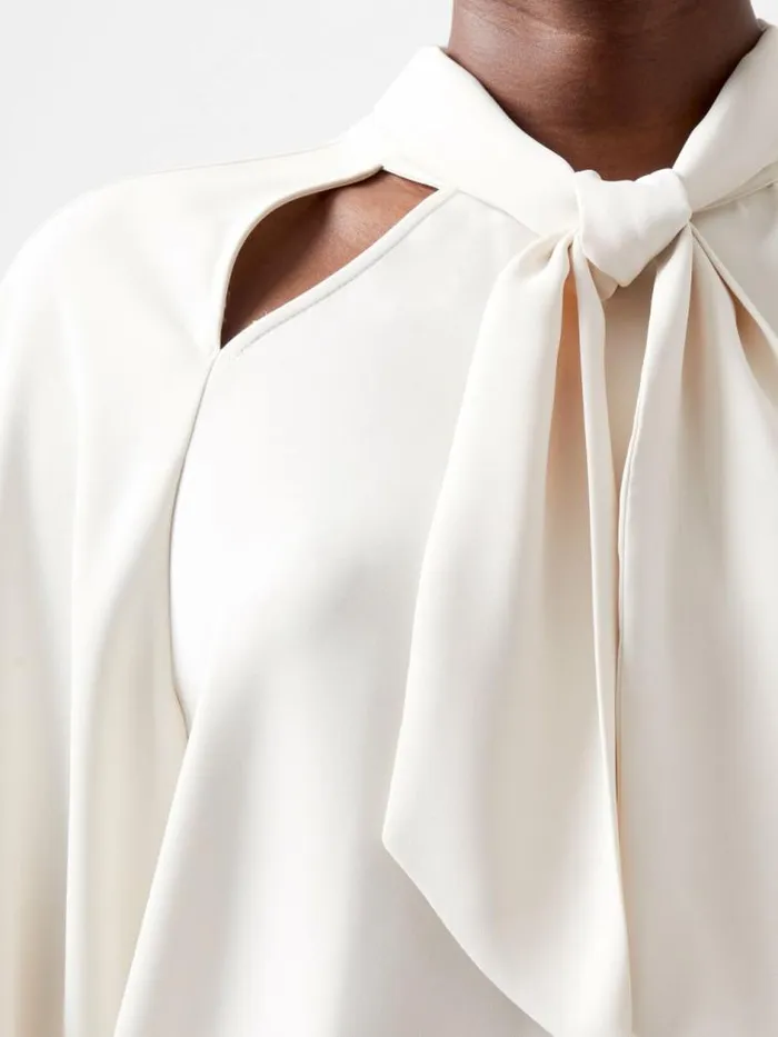 French Connection Carmen Recycled Crepe Tie Blouse Classic Cream Women Tops