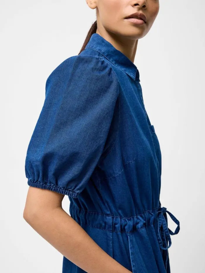 French Connection Chambray Popper Through Tie Shirt Dress Mid Wash Chambray Women Dresses