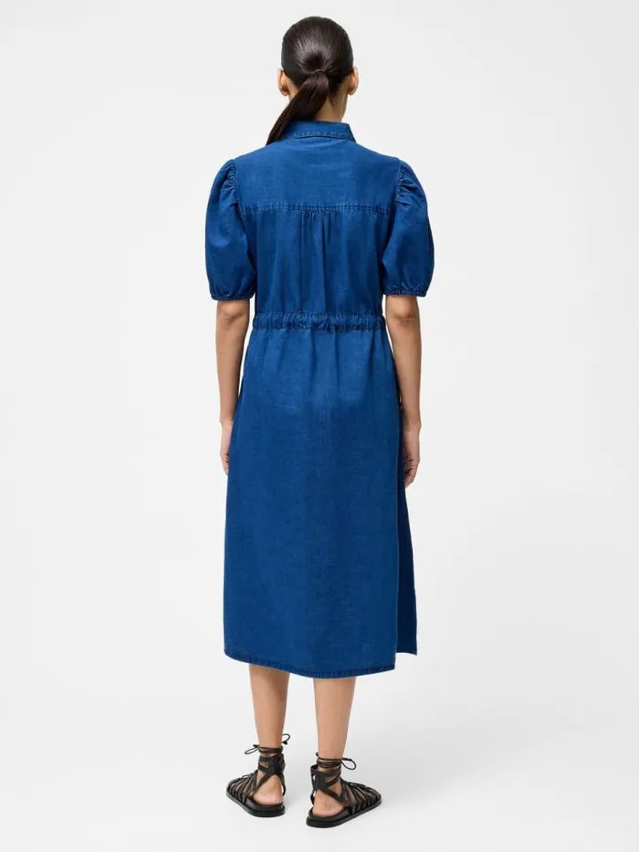French Connection Chambray Popper Through Tie Shirt Dress Mid Wash Chambray Women Dresses