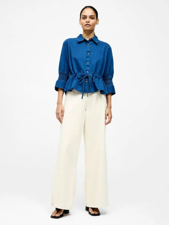 French Connection Chambray Tie Waist Top Mid Wash Chambray Women Tops
