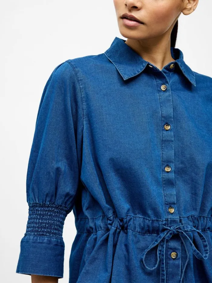 French Connection Chambray Tie Waist Top Mid Wash Chambray Women Tops