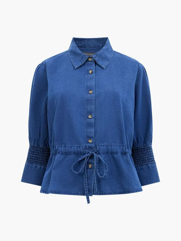 French Connection Chambray Tie Waist Top Mid Wash Chambray Women Tops
