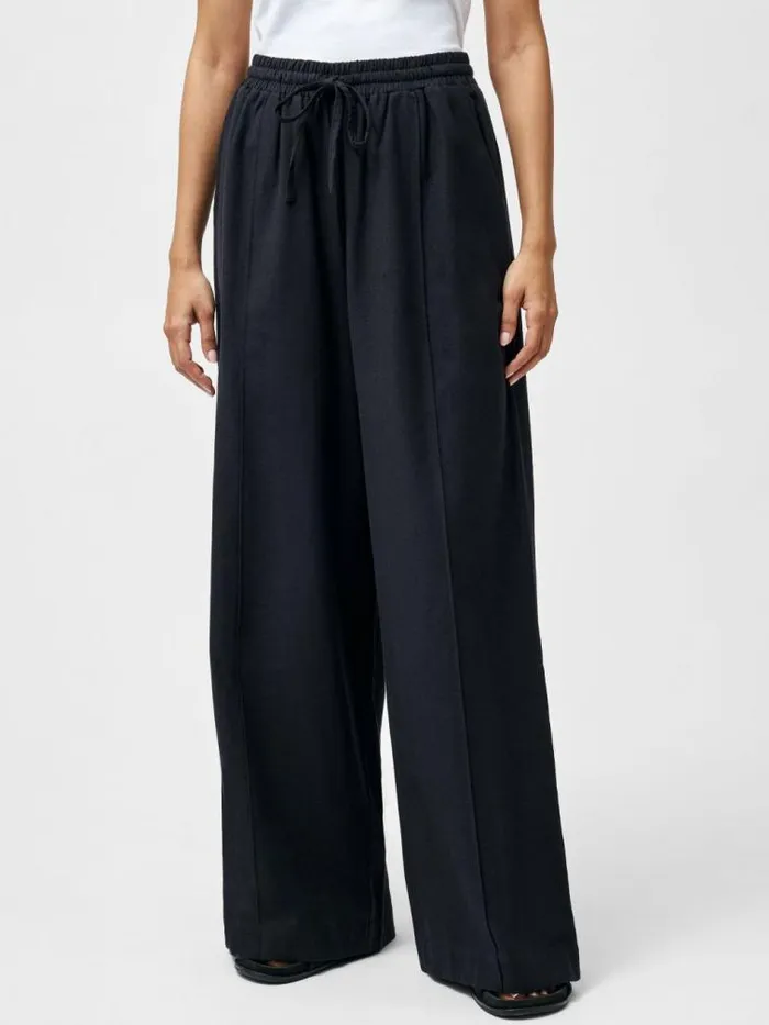 French Connection Clare Linen Blend Wide Leg Trousers Black Women Trousers