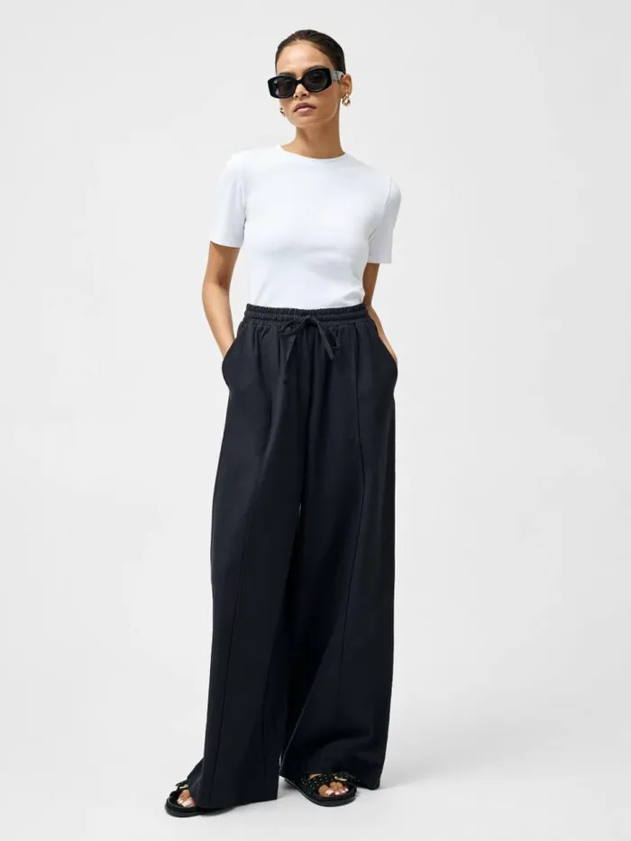 French Connection Clare Linen Blend Wide Leg Trousers Black Women Trousers
