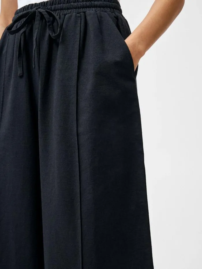 French Connection Clare Linen Blend Wide Leg Trousers Black Women Trousers