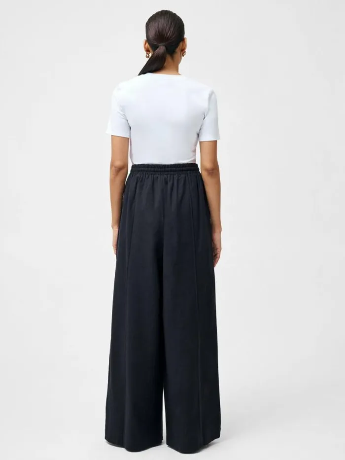French Connection Clare Linen Blend Wide Leg Trousers Black Women Trousers