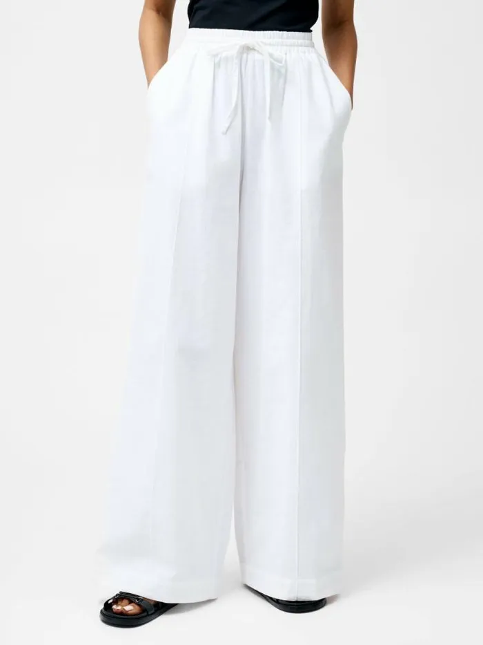 French Connection Clare Linen Blend Wide Leg Trousers Linen White Women Trousers