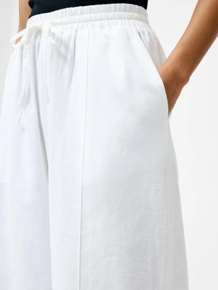 French Connection Clare Linen Blend Wide Leg Trousers Linen White Women Trousers