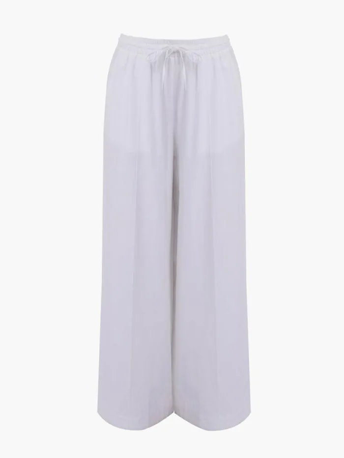 French Connection Clare Linen Blend Wide Leg Trousers Linen White Women Trousers
