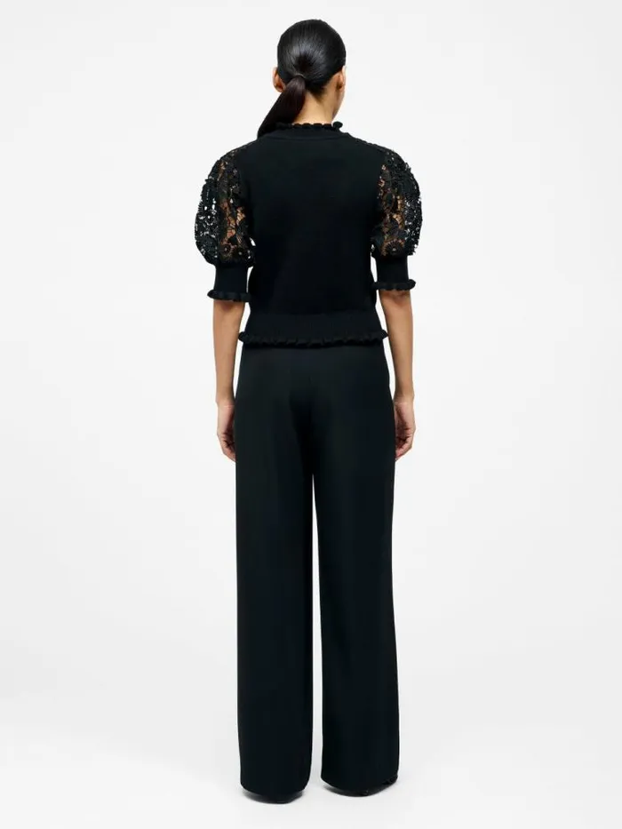 French Connection Crochet Lace Mix Knit Top Black Women Jumpers and Cardigans