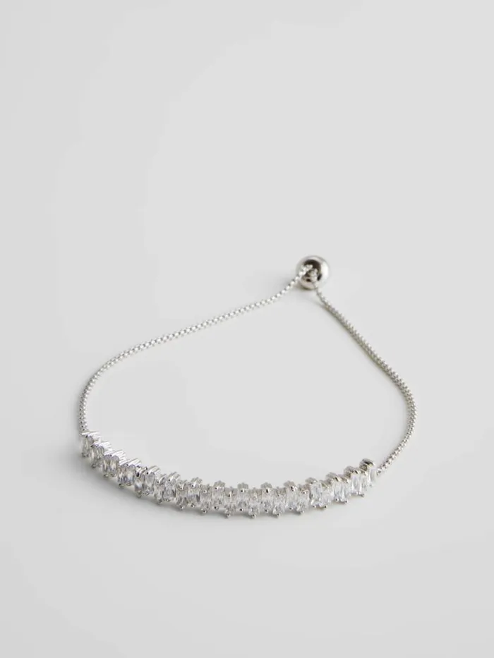 French Connection Delicate Rectangular Diamante Bracelet Silverdiamante Women Jewellery