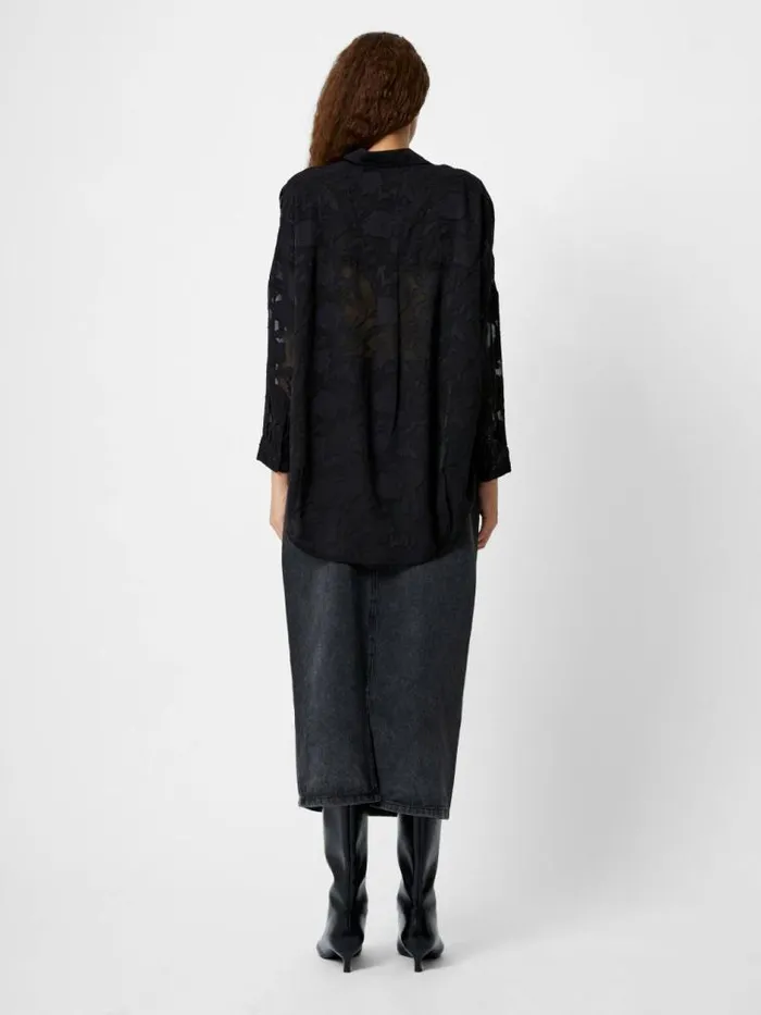 French Connection Devore Satin Popover Shirt Black Women Tops