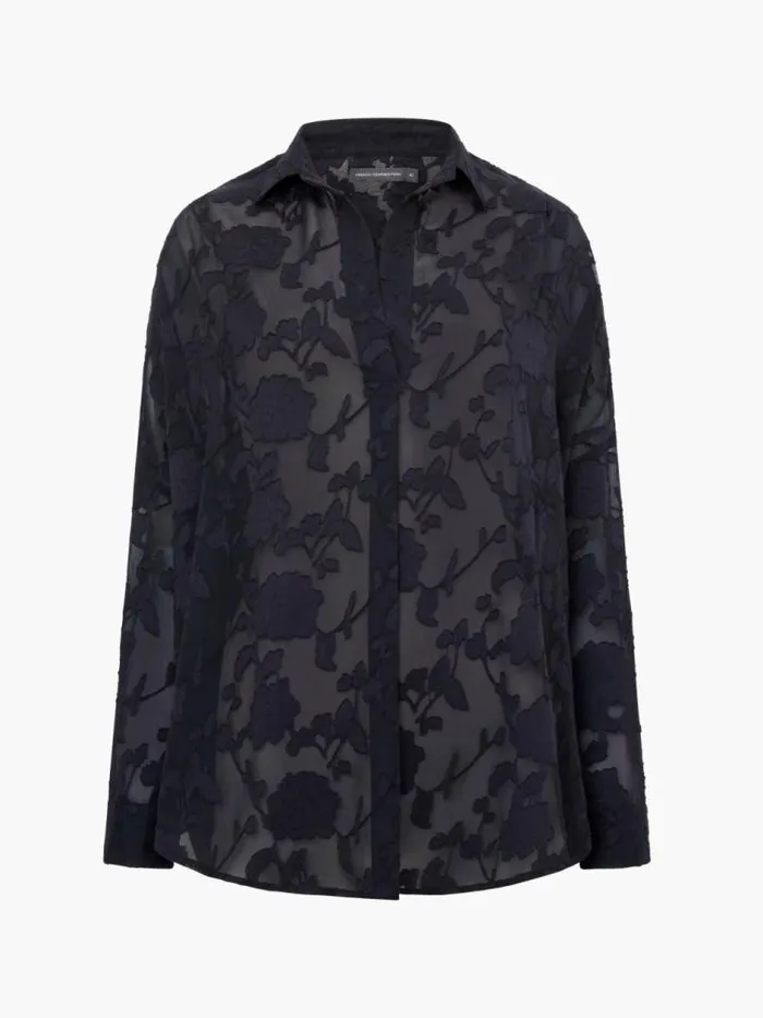 French Connection Devore Satin Popover Shirt Black Women Tops