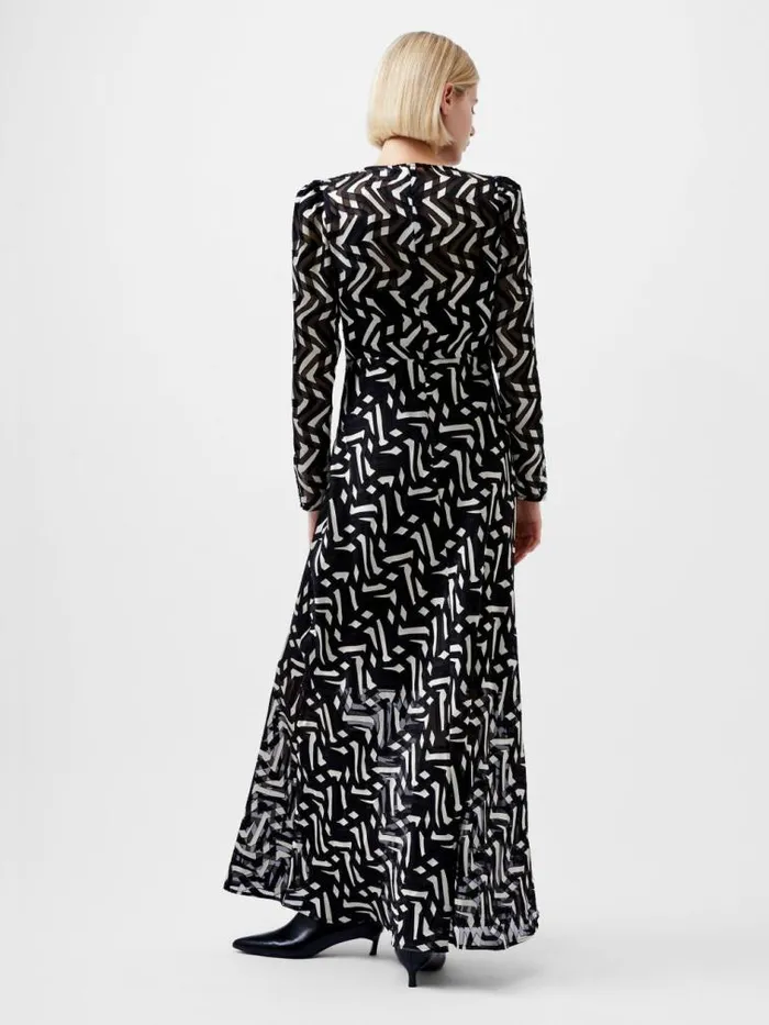 French Connection Diandra Satin Devore Maxi Dress Blackcream Women Dresses