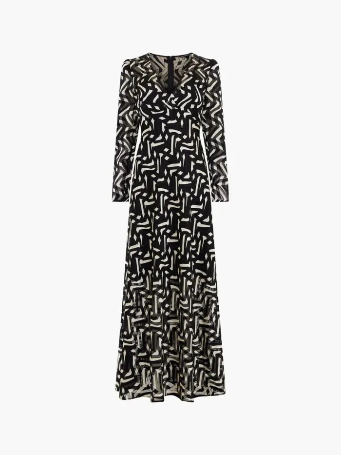 French Connection Diandra Satin Devore Maxi Dress Blackcream Women Dresses