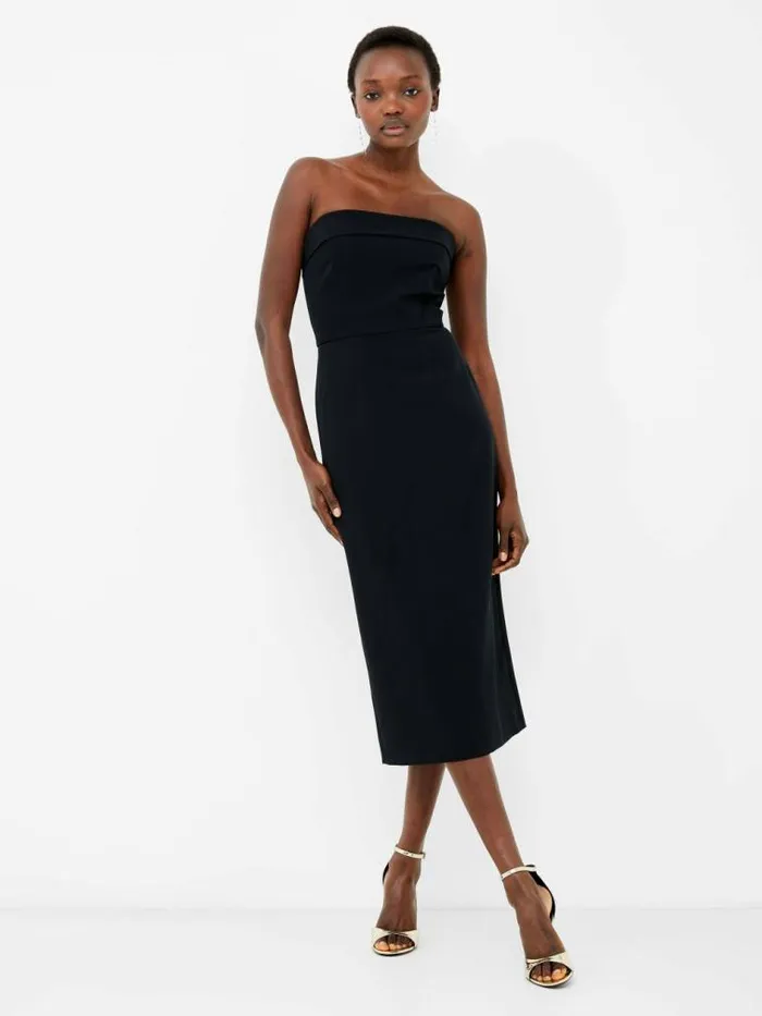 French Connection Echo Crepe Bandeau Midi Dress Blackout Women Dresses