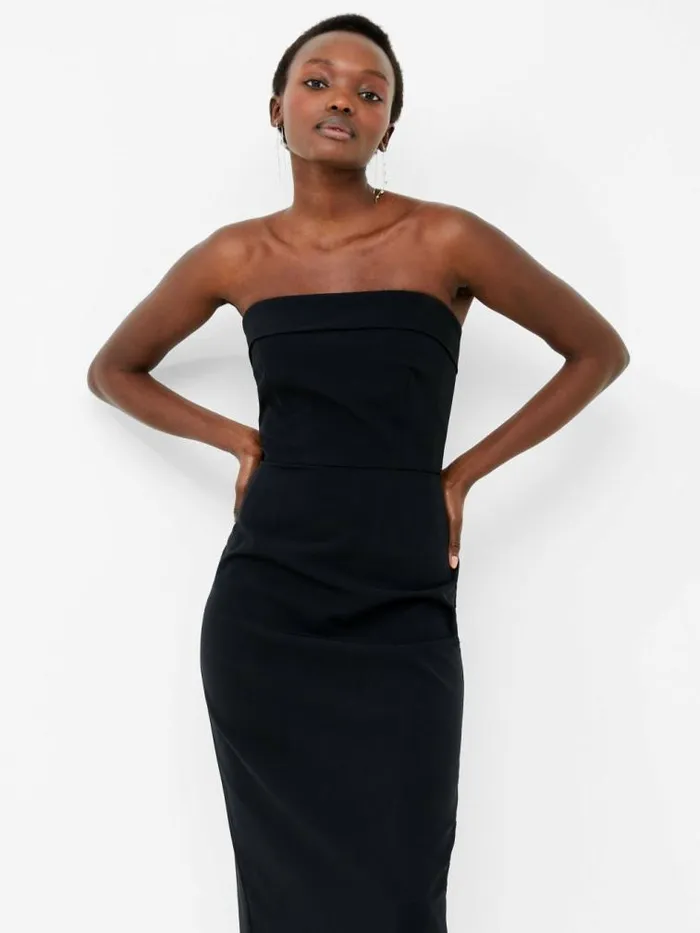 French Connection Echo Crepe Bandeau Midi Dress Blackout Women Dresses