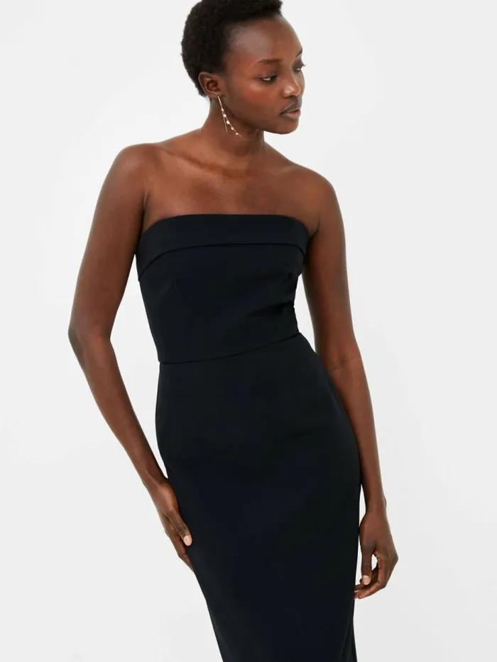 French Connection Echo Crepe Bandeau Midi Dress Blackout Women Dresses