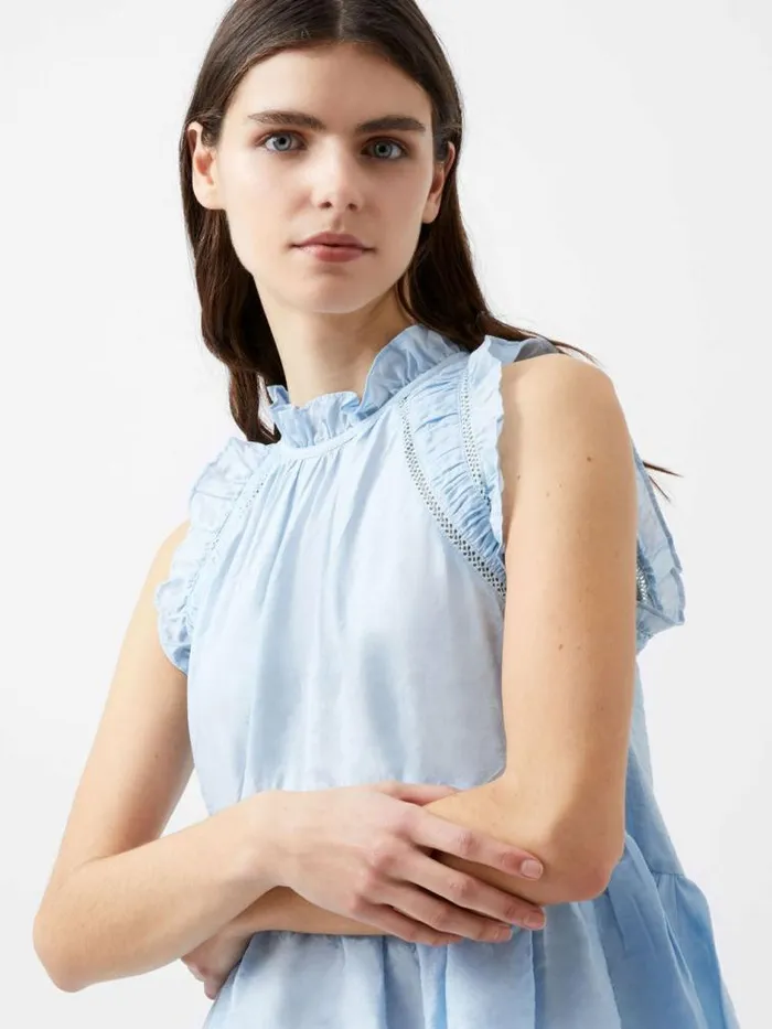 French Connection Emily Frill Top Cashmere Blue Women Tops