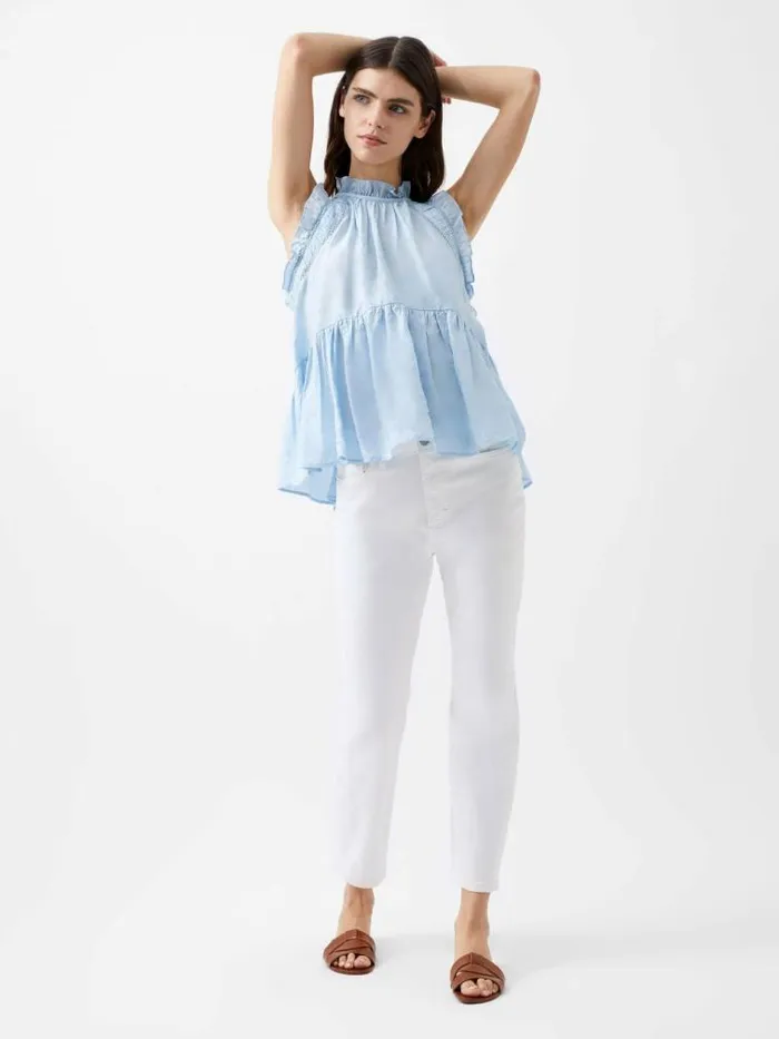 French Connection Emily Frill Top Cashmere Blue Women Tops