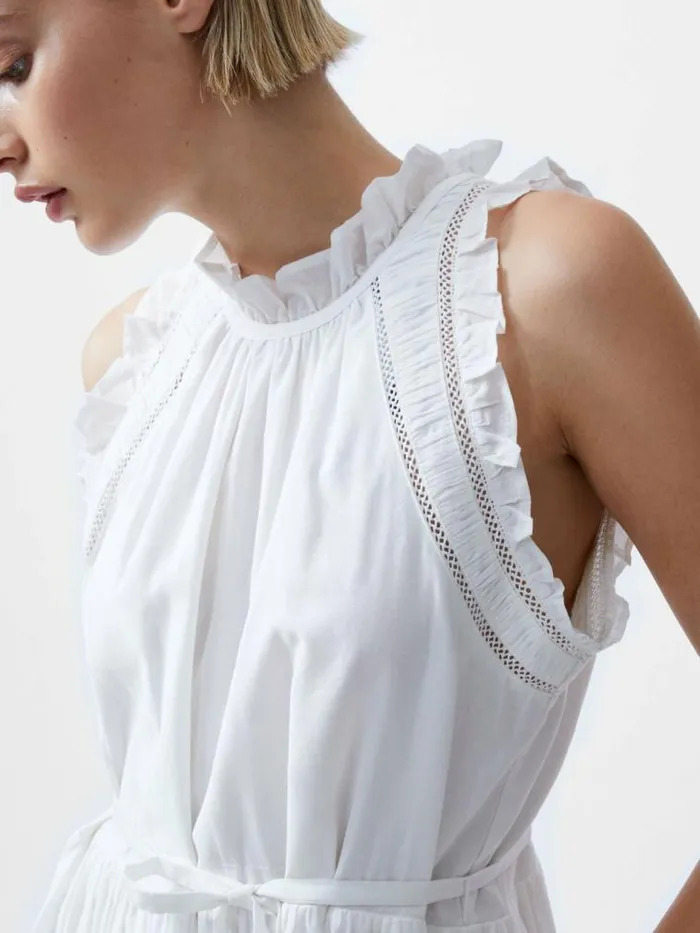 French Connection Emily Tiered Flared Mini Dress Summer White Women Dresses