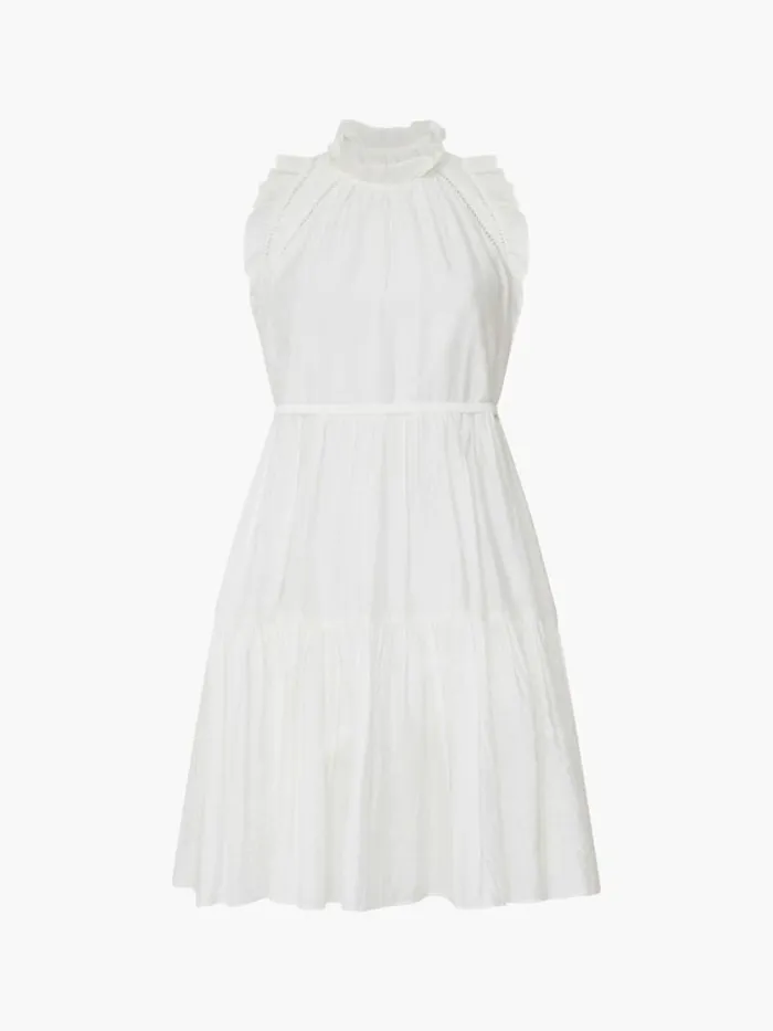 French Connection Emily Tiered Flared Mini Dress Summer White Women Dresses
