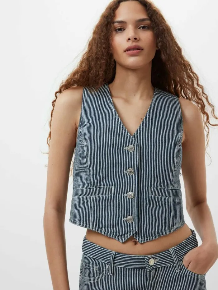 French Connection Everett Stripe Denim Waistcoat Indigowhite Denim Women Tops French Connection Everett Stripe Denim Waistcoat Indigowhite Denim Women Tops