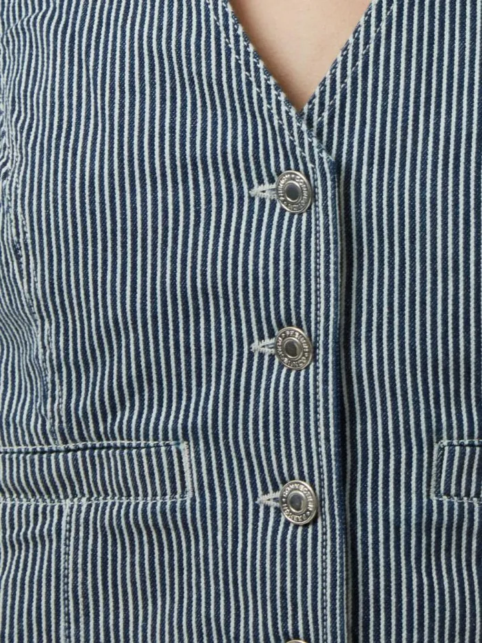 French Connection Everett Stripe Denim Waistcoat Indigowhite Denim Women Tops