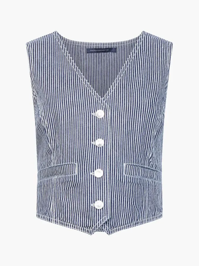 French Connection Everett Stripe Denim Waistcoat Indigowhite Denim Women Tops