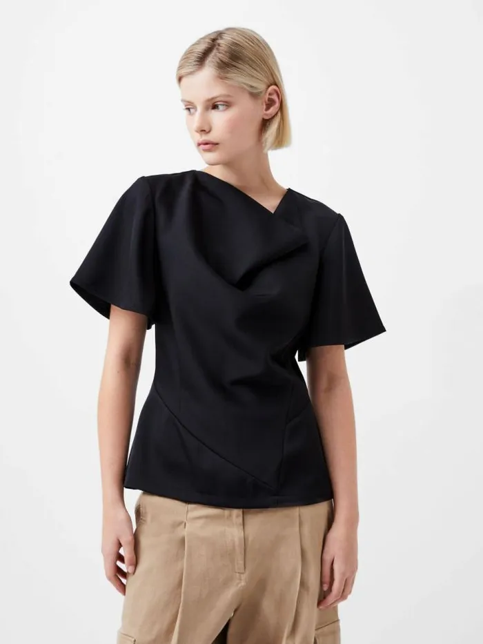 French Connection Fenix Satin Top Blackout Women Tops
