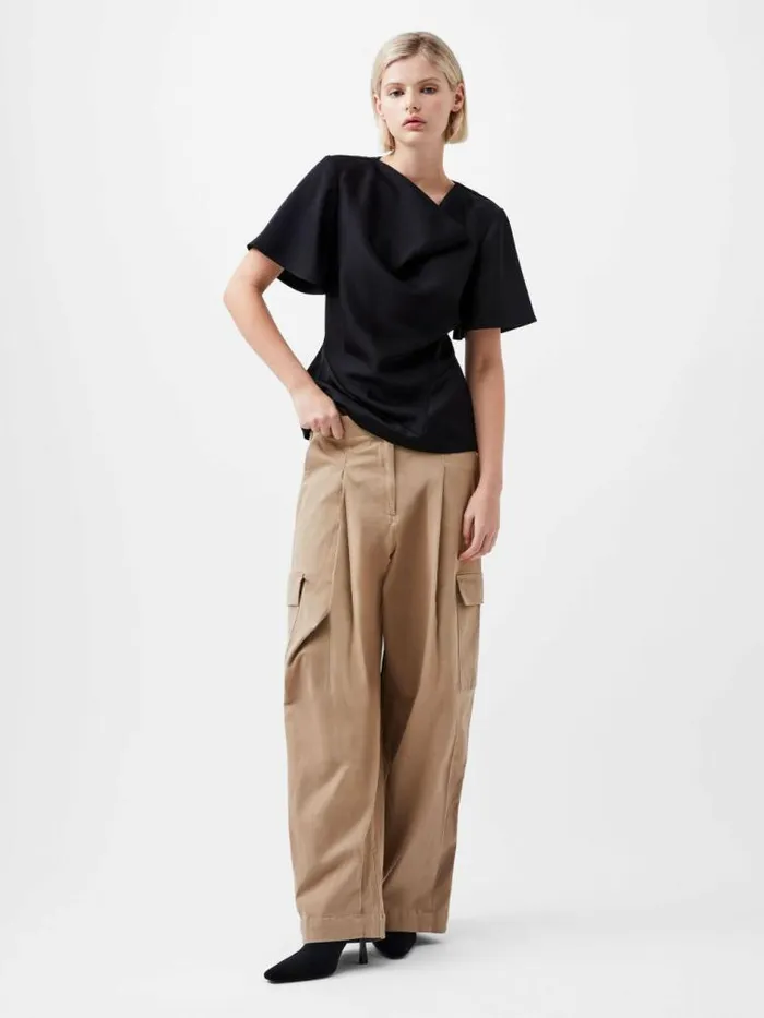 French Connection Fenix Satin Top Blackout Women Tops