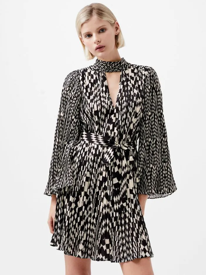 French Connection Fern Arie Pleated Ella Crepe Mini Dress Classic Creamblackout Women Dresses
