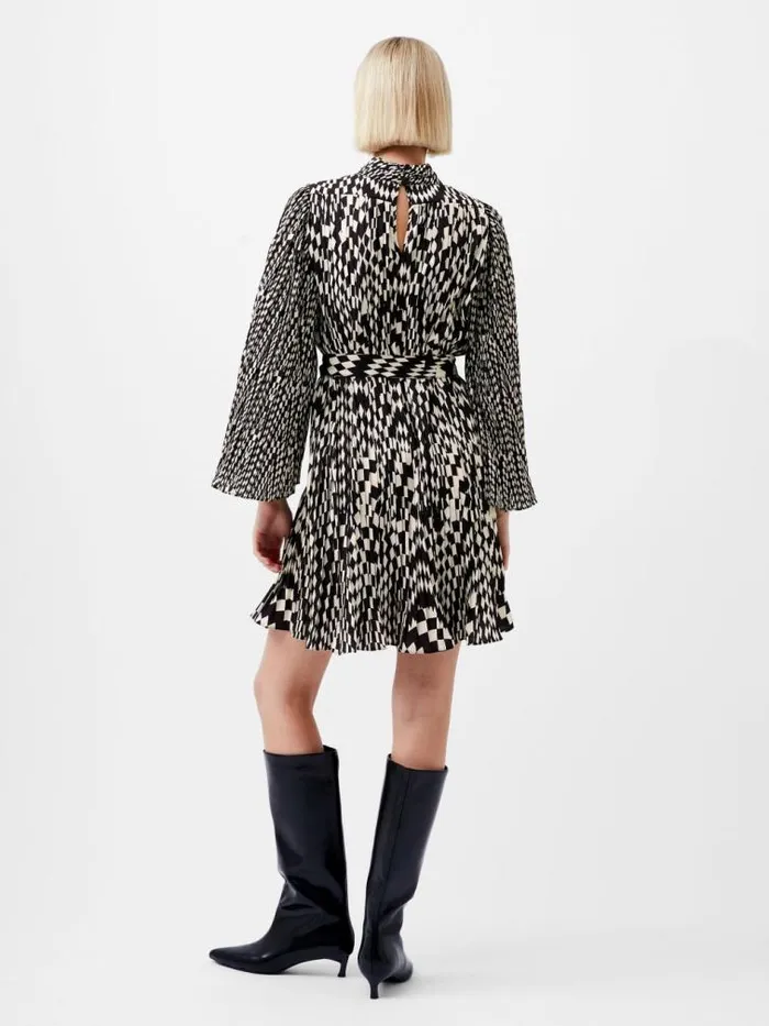 French Connection Fern Arie Pleated Ella Crepe Mini Dress Classic Creamblackout Women Dresses
