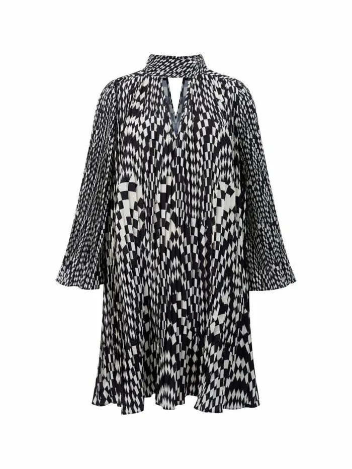 French Connection Fern Arie Pleated Ella Crepe Mini Dress Classic Creamblackout Women Dresses