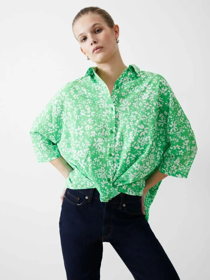 French Connection Florale Twist Crepe Light Shirt Poise Greenwhite Women Tops French Connection Florale Twist Crepe Light Shirt Poise Greenwhite Women Tops