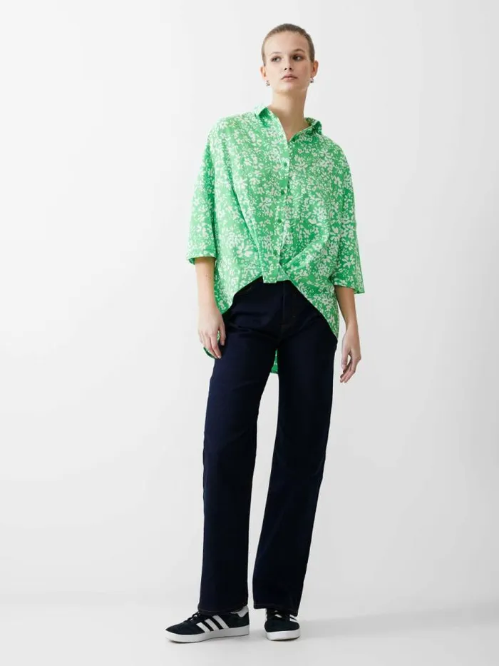French Connection Florale Twist Crepe Light Shirt Poise Greenwhite Women Tops