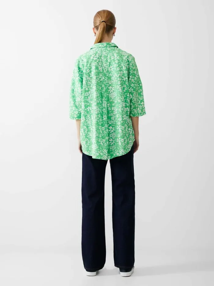 French Connection Florale Twist Crepe Light Shirt Poise Greenwhite Women Tops