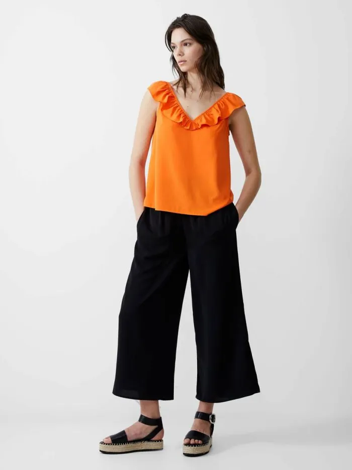 French Connection Frill Sleeveless Crepe Light Top Mandarin Women Tops