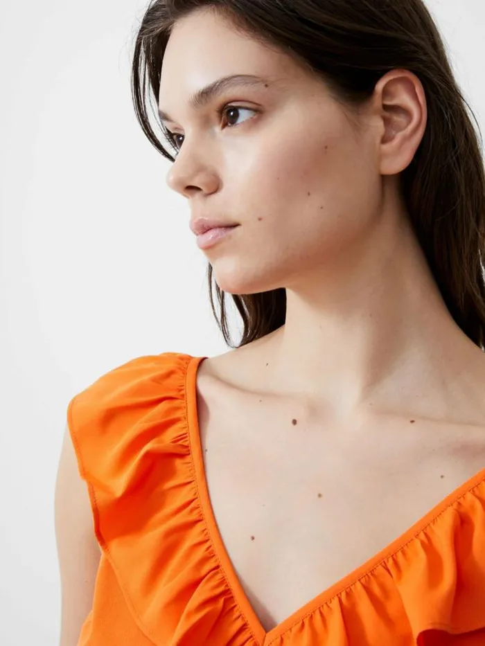 French Connection Frill Sleeveless Crepe Light Top Mandarin Women Tops