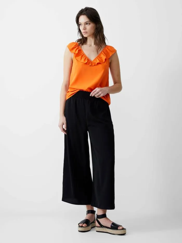 French Connection Frill Sleeveless Crepe Light Top Mandarin Women Tops