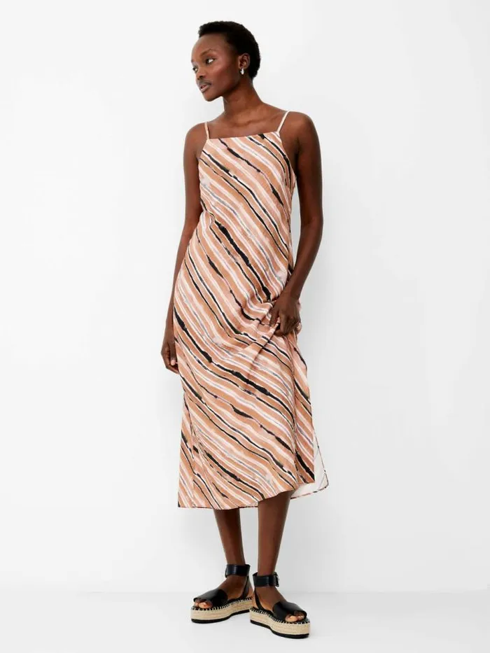 French Connection Gaia Flavia Textured Dress Mocha Mousse Women Dresses