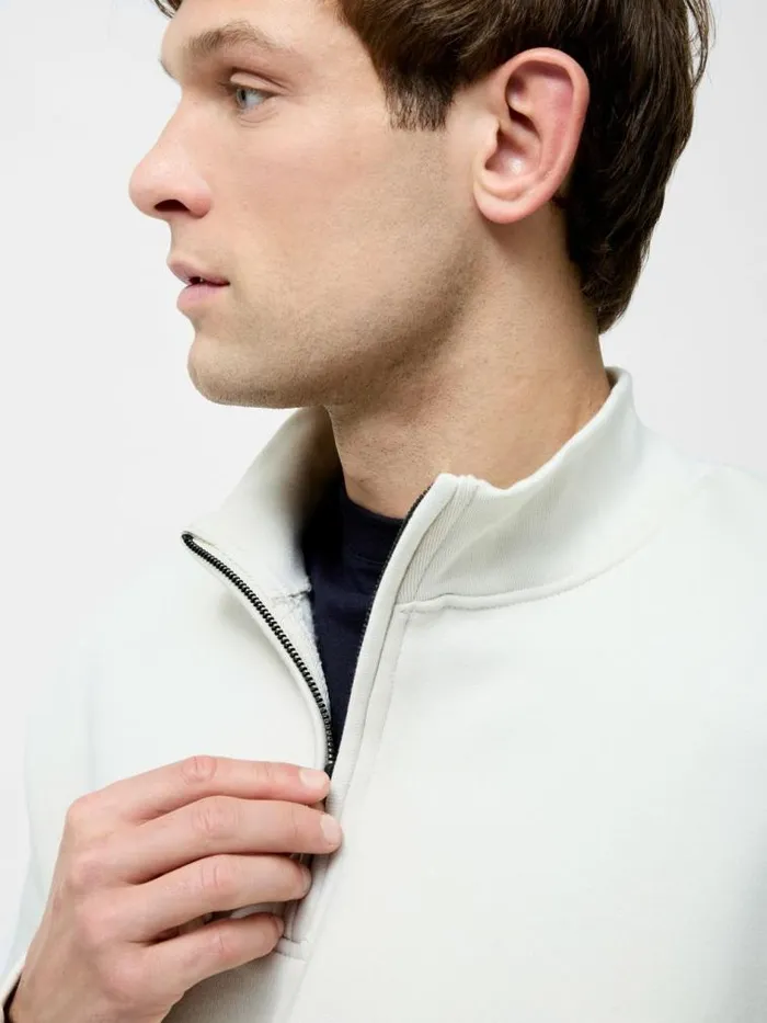French Connection Half Zip Funnel Neck Sweatshirt Ecru Men Knitwear