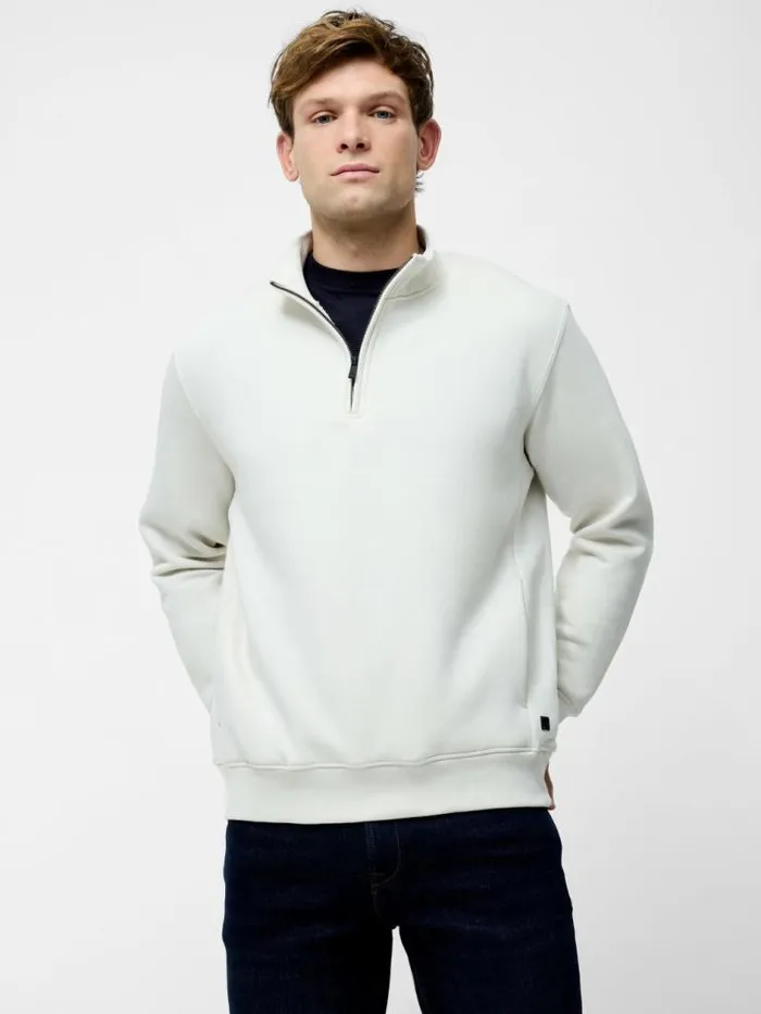 French Connection Half Zip Funnel Neck Sweatshirt Ecru Men Knitwear
