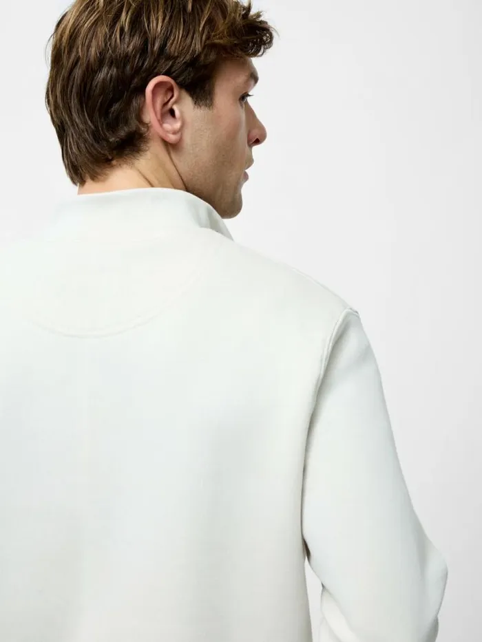French Connection Half Zip Funnel Neck Sweatshirt Ecru Men Knitwear