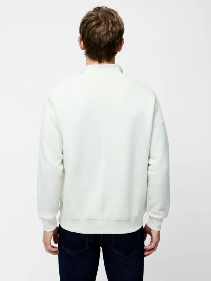 French Connection Half Zip Funnel Neck Sweatshirt Ecru Men Knitwear